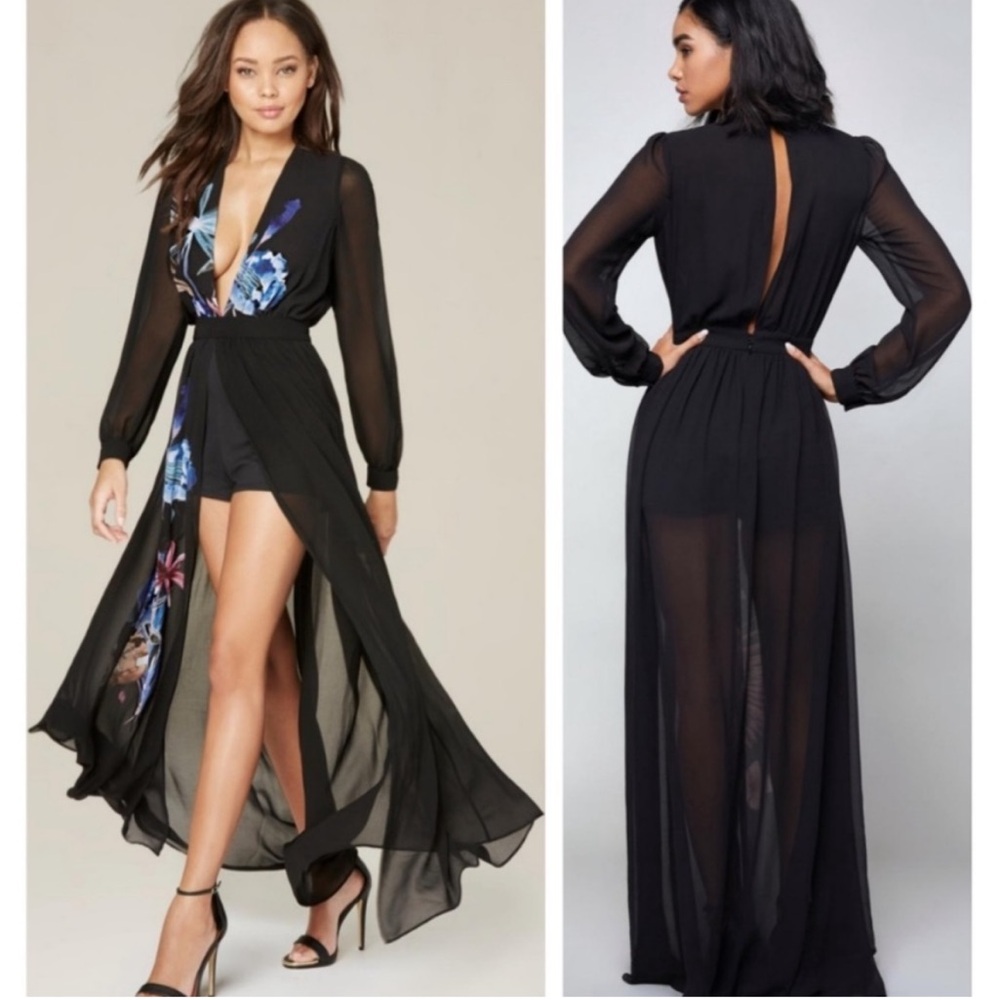 Black and Blue Sheer Maxi Dress with shorts